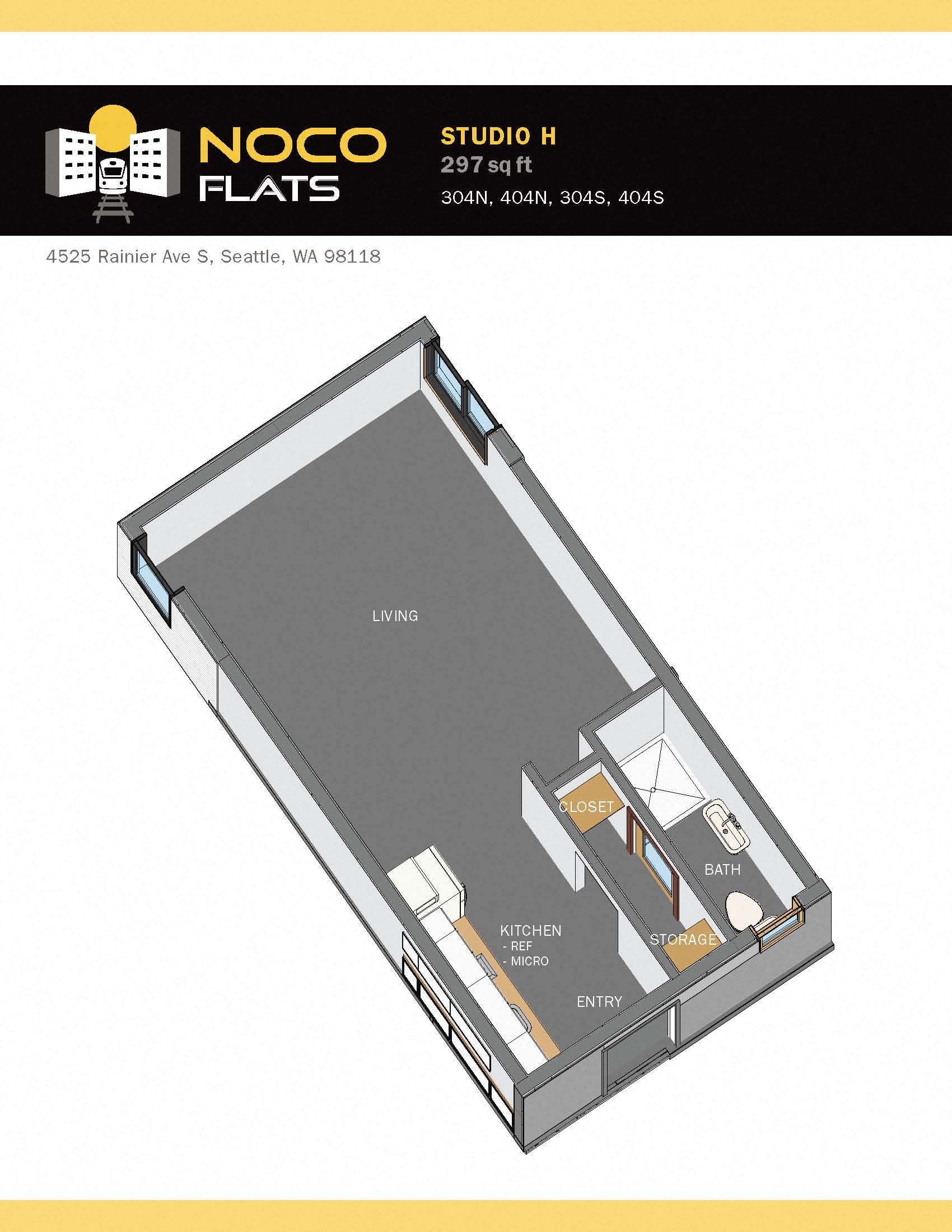 Floor plan for studio, 1 bath, 297 sqft